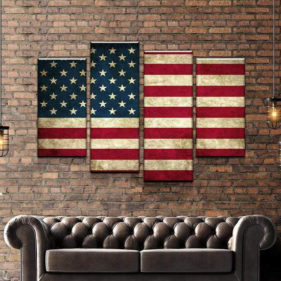 Stars and Stripes American Flag USA Flag Multi Canvas Wall Art Ideas, Multi Piece Panel Canvas Home Decor Housewarming Gift Ideas Framed Prints, Canvas