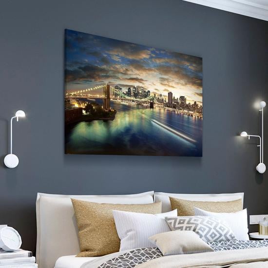 New York City at Dusk City Night View Landscape Multi Canvas Wall Art Ideas, Multi Piece Panel Canvas Home Decor Housewarming Gift Ideas Framed Prints, Canvas