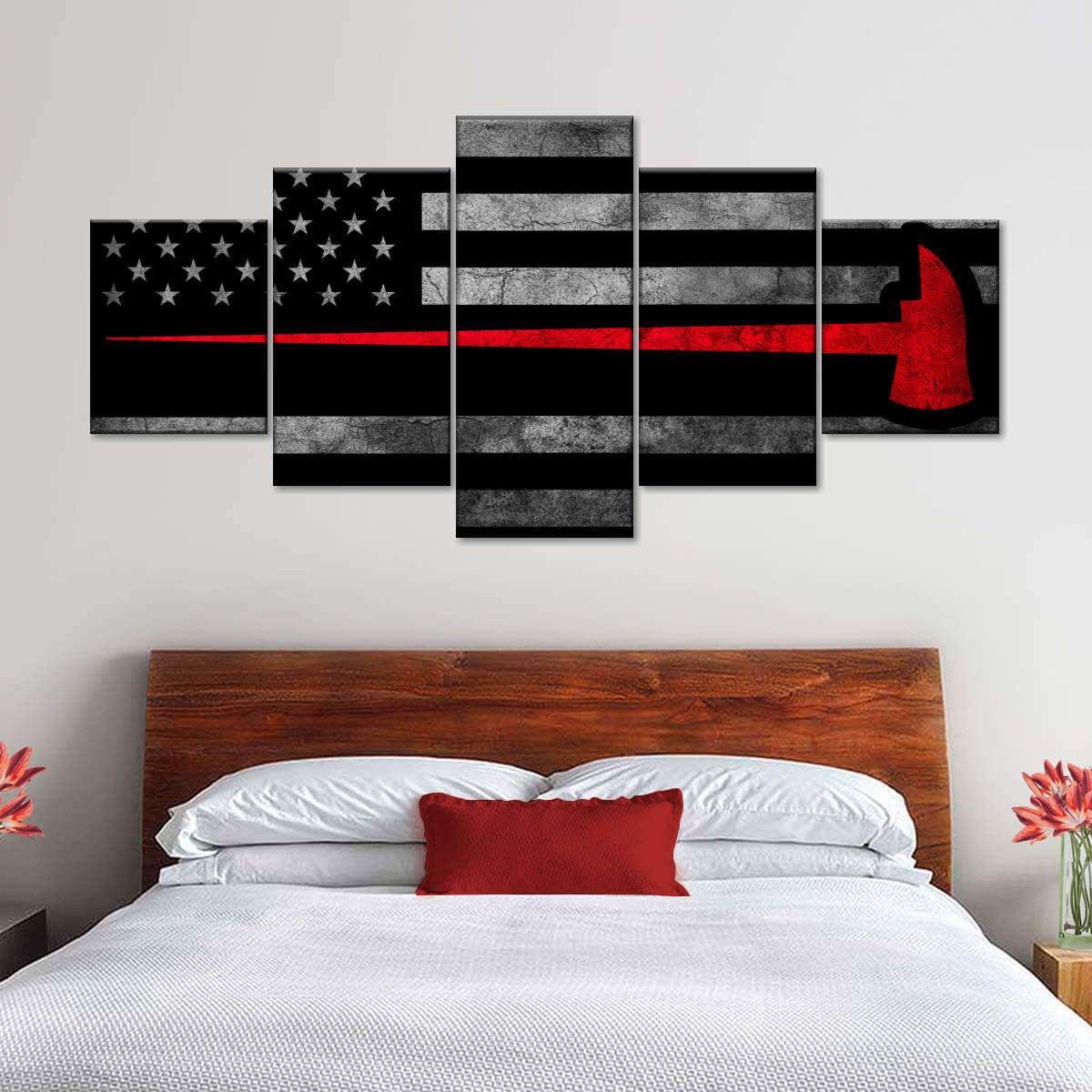 American Firefighter Flag USA Flag Multi Canvas Wall Art Ideas, Multi Piece Panel Canvas Home Decor Housewarming Gift Ideas Framed Prints, Canvas
