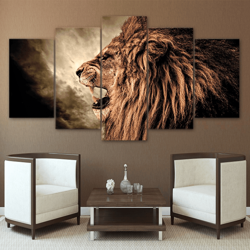Roaring Lion Wild Animals Multi Canvas Wall Art Ideas, Multi Piece Panel Canvas Home Decor Housewarming Gift Ideas Framed Prints, Canvas