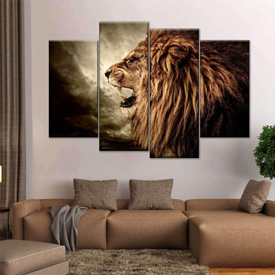 Roaring Lion Wild Animals Multi Canvas Wall Art Ideas, Multi Piece Panel Canvas Home Decor Housewarming Gift Ideas Framed Prints, Canvas