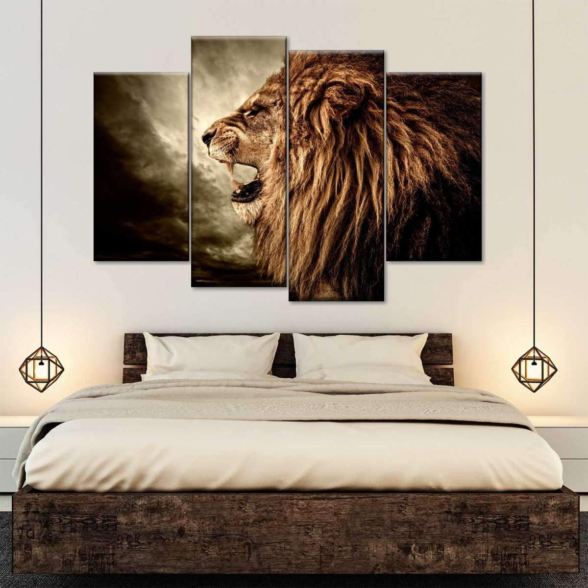 Roaring Lion Wild Animals Multi Canvas Wall Art Ideas, Multi Piece Panel Canvas Home Decor Housewarming Gift Ideas Framed Prints, Canvas