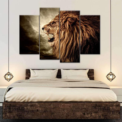 Roaring Lion Wild Animals Multi Canvas Wall Art Ideas, Multi Piece Panel Canvas Home Decor Housewarming Gift Ideas Framed Prints, Canvas