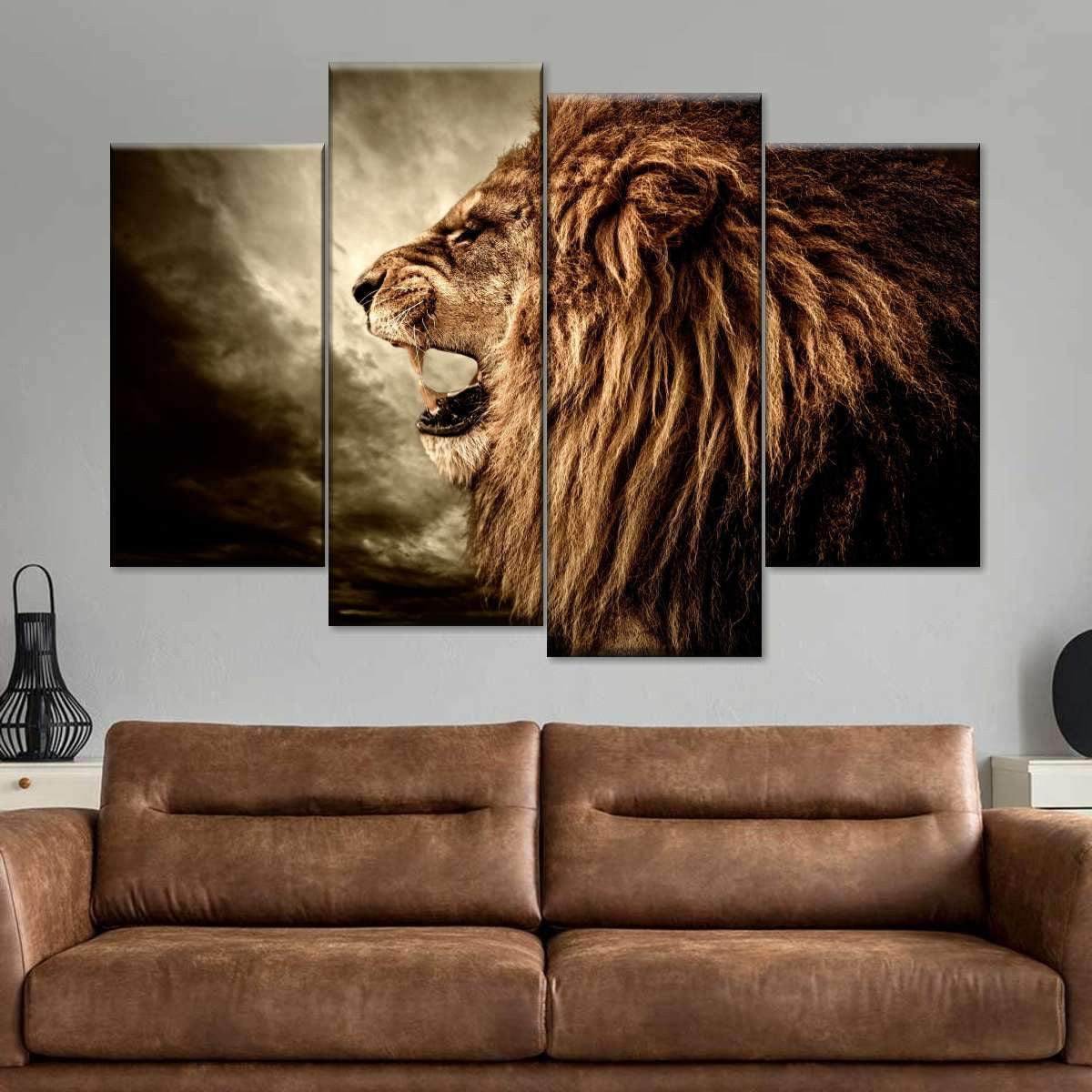 Roaring Lion Wild Animals Multi Canvas Wall Art Ideas, Multi Piece Panel Canvas Home Decor Housewarming Gift Ideas Framed Prints, Canvas