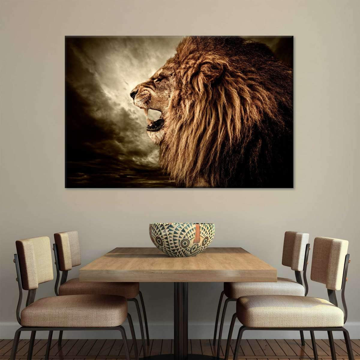 Roaring Lion Wild Animals Multi Canvas Wall Art Ideas, Multi Piece Panel Canvas Home Decor Housewarming Gift Ideas Framed Prints, Canvas