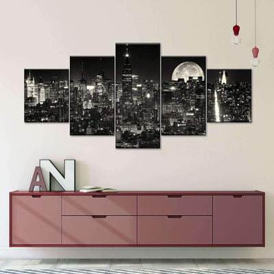 Moonlit Manhattan Citizen City Landscape Multi Canvas Wall Art Ideas, Multi Piece Panel Canvas Home Decor Housewarming Gift Ideas Framed Prints, Canvas