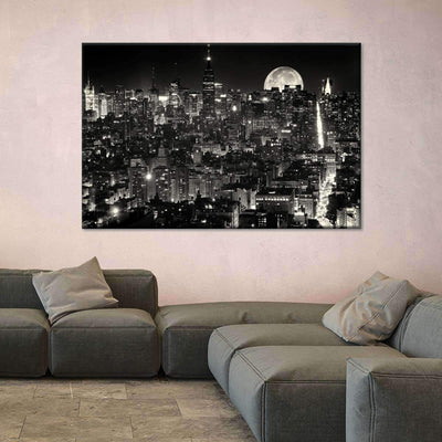 Moonlit Manhattan Citizen City Landscape Multi Canvas Wall Art Ideas, Multi Piece Panel Canvas Home Decor Housewarming Gift Ideas Framed Prints, Canvas