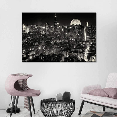 Moonlit Manhattan Citizen City Landscape Multi Canvas Wall Art Ideas, Multi Piece Panel Canvas Home Decor Housewarming Gift Ideas Framed Prints, Canvas