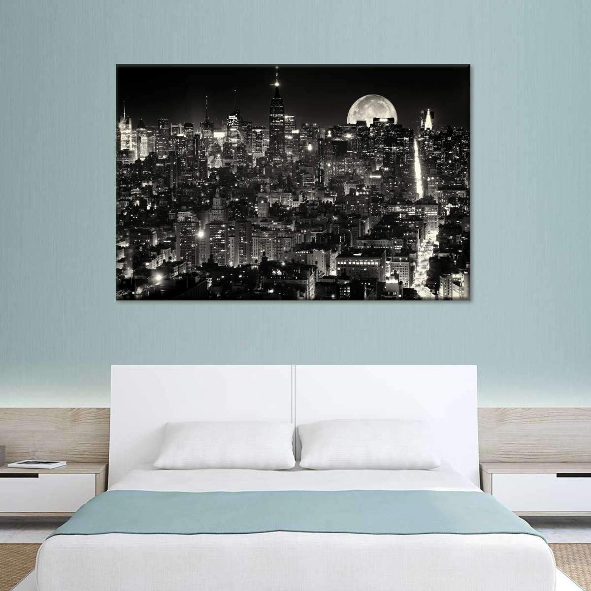 Moonlit Manhattan Citizen City Landscape Multi Canvas Wall Art Ideas, Multi Piece Panel Canvas Home Decor Housewarming Gift Ideas Framed Prints, Canvas