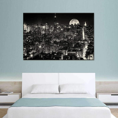 Moonlit Manhattan Citizen City Landscape Multi Canvas Wall Art Ideas, Multi Piece Panel Canvas Home Decor Housewarming Gift Ideas Framed Prints, Canvas