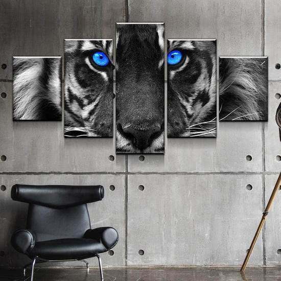Captivating Blue Eyed Tiger Wild Animal Multi Canvas Wall Art Ideas, Multi Piece Panel Canvas Home Decor Housewarming Gift Ideas Framed Prints, Canvas