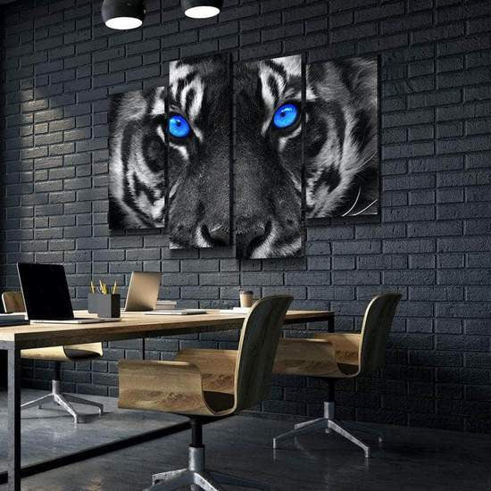 Captivating Blue Eyed Tiger Wild Animal Multi Canvas Wall Art Ideas, Multi Piece Panel Canvas Home Decor Housewarming Gift Ideas Framed Prints, Canvas
