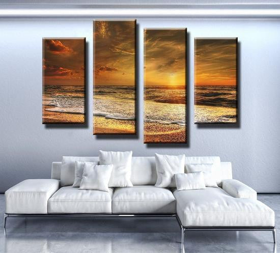 Beautiful Sunrise At Beach Golden Coast Multi Canvas Wall Art Ideas, Multi Piece Panel Canvas Home Decor Housewarming Gift Ideas Framed Prints, Canvas