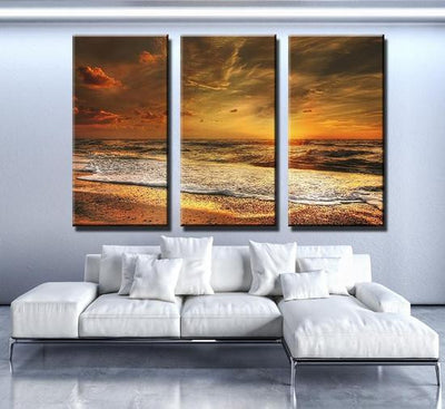 Beautiful Sunrise At Beach Golden Coast Multi Canvas Wall Art Ideas, Multi Piece Panel Canvas Home Decor Housewarming Gift Ideas Framed Prints, Canvas
