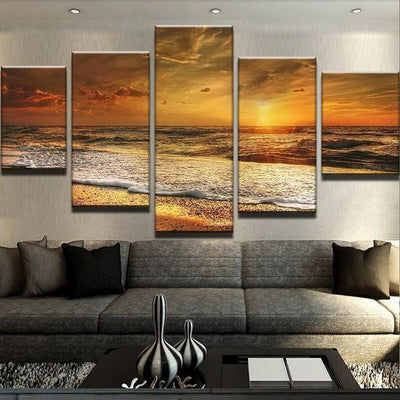 Beautiful Sunrise At Beach Golden Coast Multi Canvas Wall Art Ideas, Multi Piece Panel Canvas Home Decor Housewarming Gift Ideas Framed Prints, Canvas