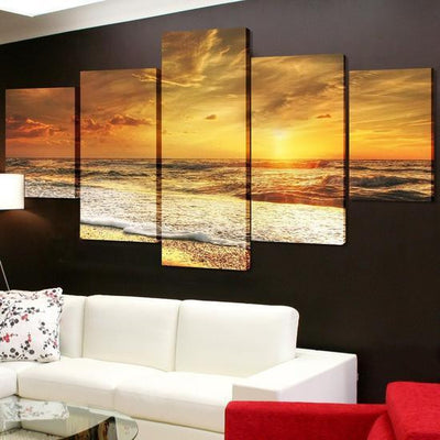 Beautiful Sunrise At Beach Golden Coast Multi Canvas Wall Art Ideas, Multi Piece Panel Canvas Home Decor Housewarming Gift Ideas Framed Prints, Canvas