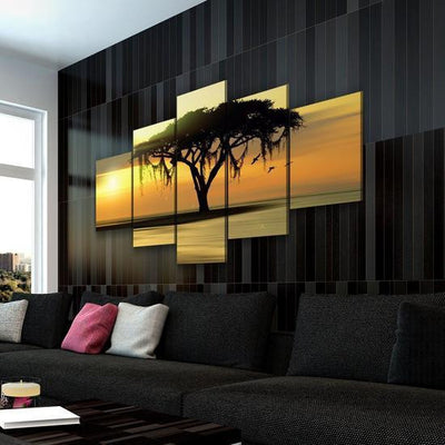 Natural Landscape Savannah Tree at Sunset  Multi Canvas Wall Art Ideas, Multi Piece Panel Canvas Home Decor Housewarming Gift Ideas Framed Prints, Canvas