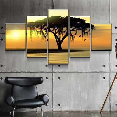 Natural Landscape Savannah Tree at Sunset  Multi Canvas Wall Art Ideas, Multi Piece Panel Canvas Home Decor Housewarming Gift Ideas Framed Prints, Canvas