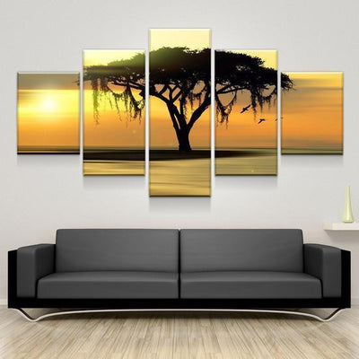 Natural Landscape Savannah Tree at Sunset  Multi Canvas Wall Art Ideas, Multi Piece Panel Canvas Home Decor Housewarming Gift Ideas Framed Prints, Canvas