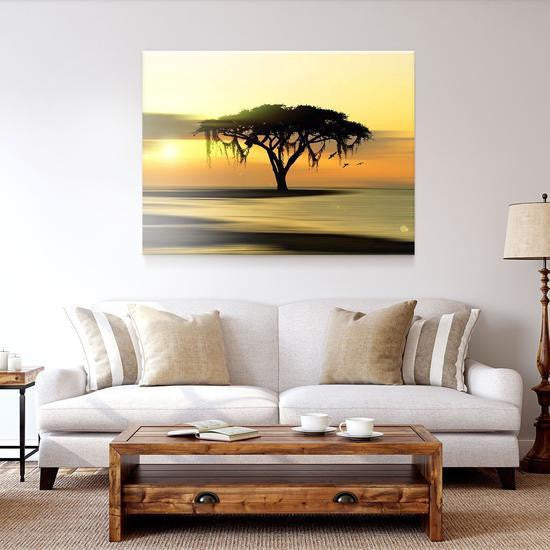 Natural Landscape Savannah Tree at Sunset  Multi Canvas Wall Art Ideas, Multi Piece Panel Canvas Home Decor Housewarming Gift Ideas Framed Prints, Canvas