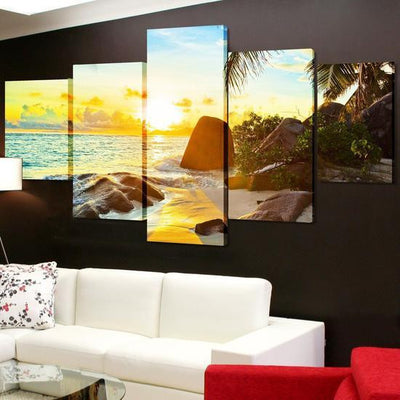 Secluded Island Natural Landscape Beach Sunset Island Multi Canvas Wall Art Ideas, Multi Piece Panel Canvas Home Decor Housewarming Gift Ideas Framed Prints, Canvas
