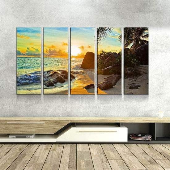 Secluded Island Natural Landscape Beach Sunset Island Multi Canvas Wall Art Ideas, Multi Piece Panel Canvas Home Decor Housewarming Gift Ideas Framed Prints, Canvas