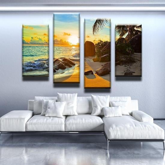 Secluded Island Natural Landscape Beach Sunset Island Multi Canvas Wall Art Ideas, Multi Piece Panel Canvas Home Decor Housewarming Gift Ideas Framed Prints, Canvas