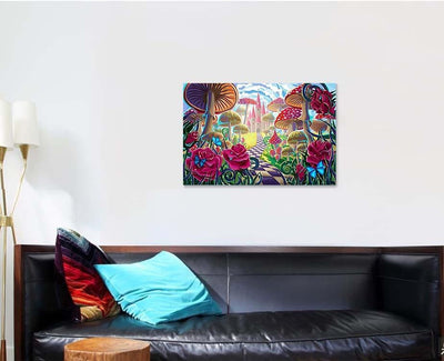 Fantastic Landscape Mushrooms Beautiful Old Castle 1, Fantastic Premium Multi Canvas Prints, Multi Piece Panel Canvas Home Decor, Luxury Gallery Wall Fine Art