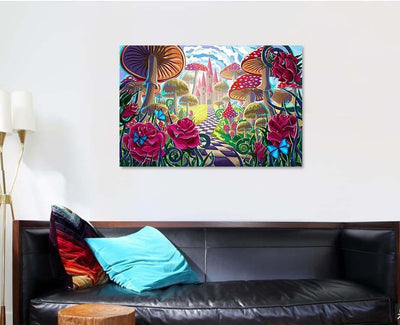 Fantastic Landscape Mushrooms Beautiful Old Castle 1, Fantastic Premium Multi Canvas Prints, Multi Piece Panel Canvas Home Decor, Luxury Gallery Wall Fine Art