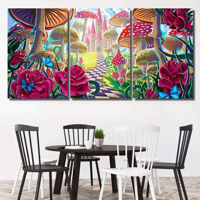 Fantastic Landscape Mushrooms Beautiful Old Castle 1, Fantastic Premium Multi Canvas Prints, Multi Piece Panel Canvas Home Decor, Luxury Gallery Wall Fine Art