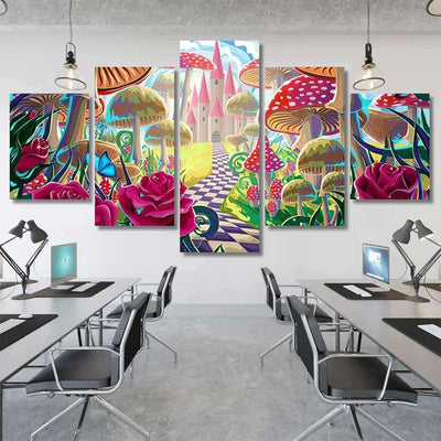 Fantastic Landscape Mushrooms Beautiful Old Castle 1, Fantastic Premium Multi Canvas Prints, Multi Piece Panel Canvas Home Decor, Luxury Gallery Wall Fine Art
