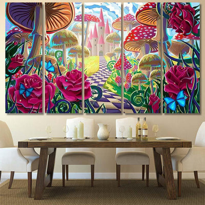 Fantastic Landscape Mushrooms Beautiful Old Castle 1, Fantastic Premium Multi Canvas Prints, Multi Piece Panel Canvas Home Decor, Luxury Gallery Wall Fine Art