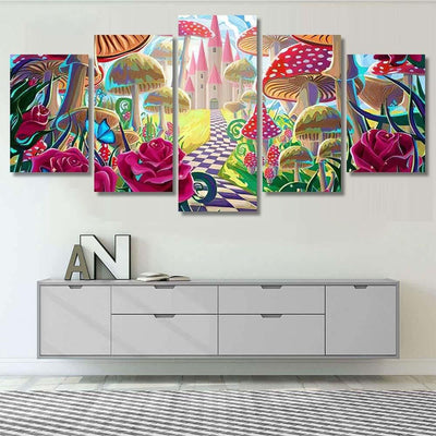 Fantastic Landscape Mushrooms Beautiful Old Castle 1, Fantastic Premium Multi Canvas Prints, Multi Piece Panel Canvas Home Decor, Luxury Gallery Wall Fine Art