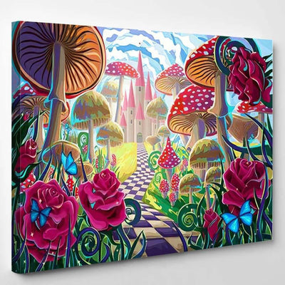 Fantastic Landscape Mushrooms Beautiful Old Castle 1, Fantastic Premium Multi Canvas Prints, Multi Piece Panel Canvas Home Decor, Luxury Gallery Wall Fine Art