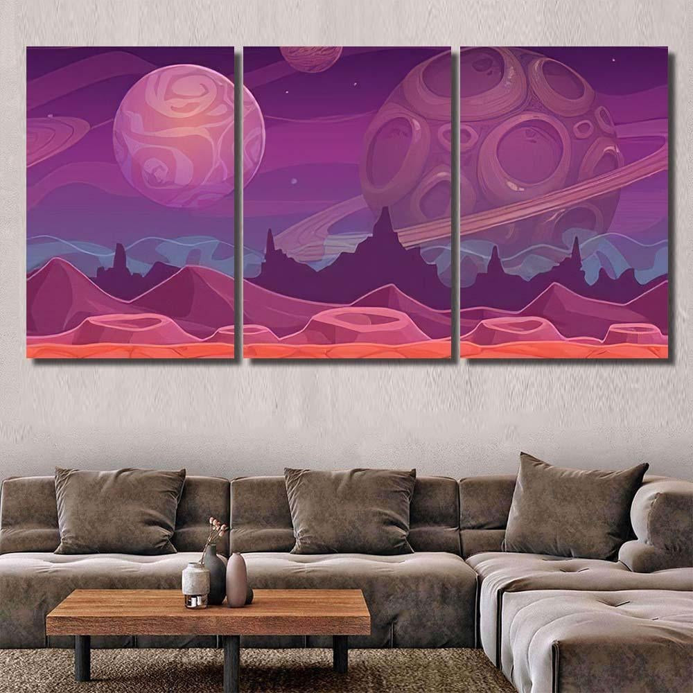 Alien Fantastic Landscape Seamless Space Background, Fantastic Premium Multi Canvas Prints, Multi Piece Panel Canvas Home Decor, Luxury Gallery Wall Fine Art