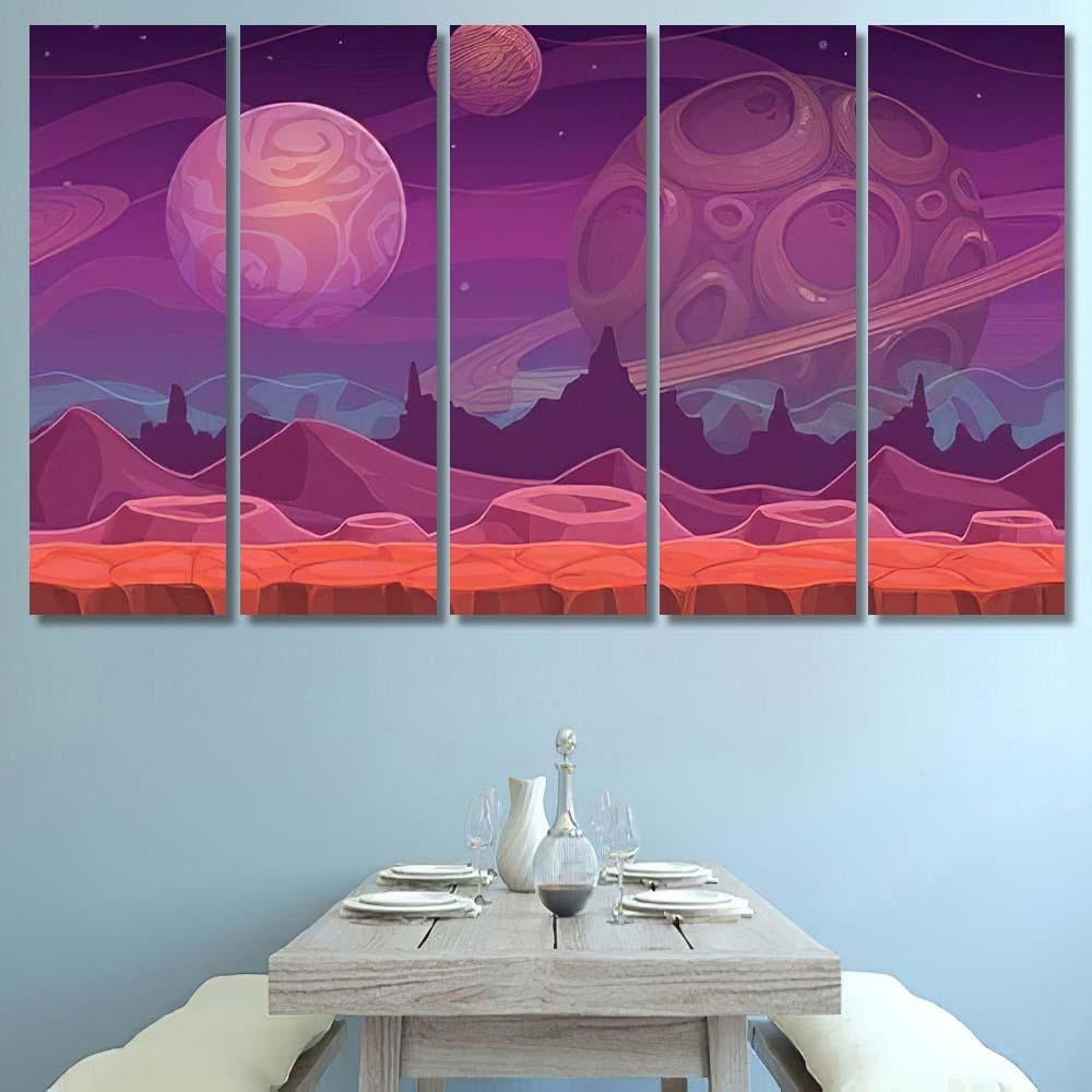 Alien Fantastic Landscape Seamless Space Background, Fantastic Premium Multi Canvas Prints, Multi Piece Panel Canvas Home Decor, Luxury Gallery Wall Fine Art
