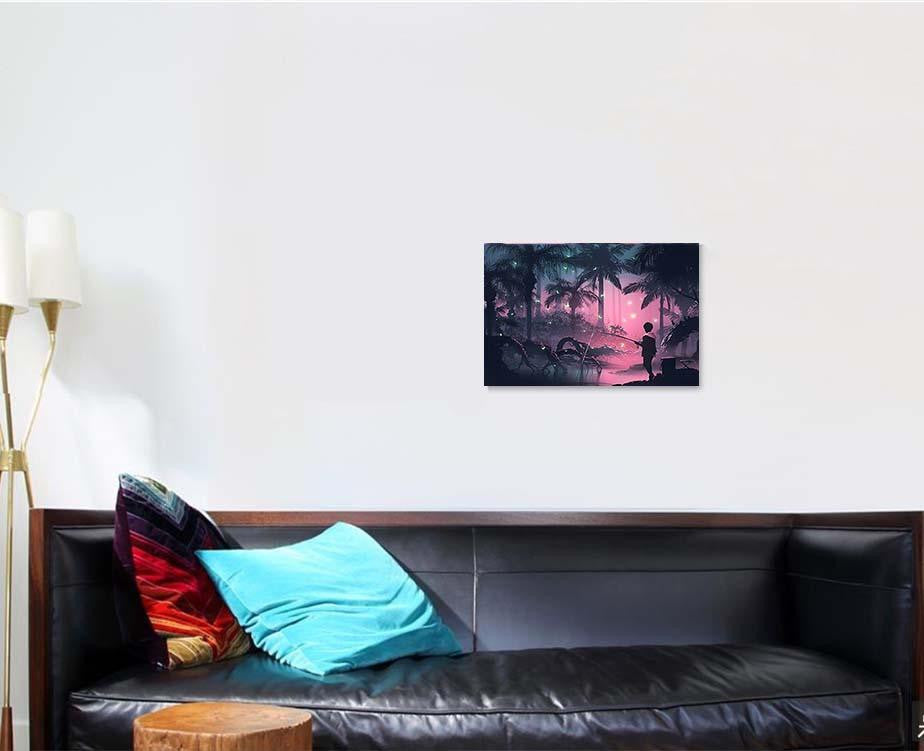 Boy Fishing On Swamp Tropical Forest, Fantasy Premium Multi Canvas Prints, Multi Piece Panel Canvas Home Decor, Luxury Gallery Wall Fine Art