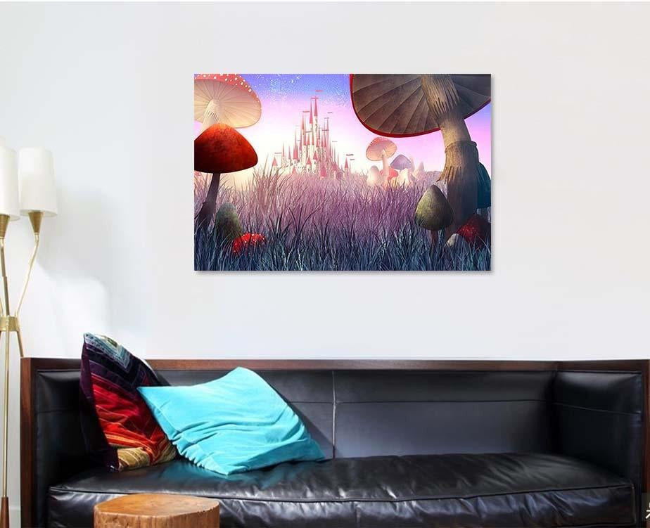 Fantastic Landscape Mushrooms Fog Illustration Fairy, Fantastic Premium Multi Canvas Prints, Multi Piece Panel Canvas Home Decor, Luxury Gallery Wall Fine Art