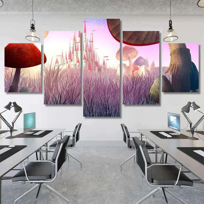 Fantastic Landscape Mushrooms Fog Illustration Fairy, Fantastic Premium Multi Canvas Prints, Multi Piece Panel Canvas Home Decor, Luxury Gallery Wall Fine Art