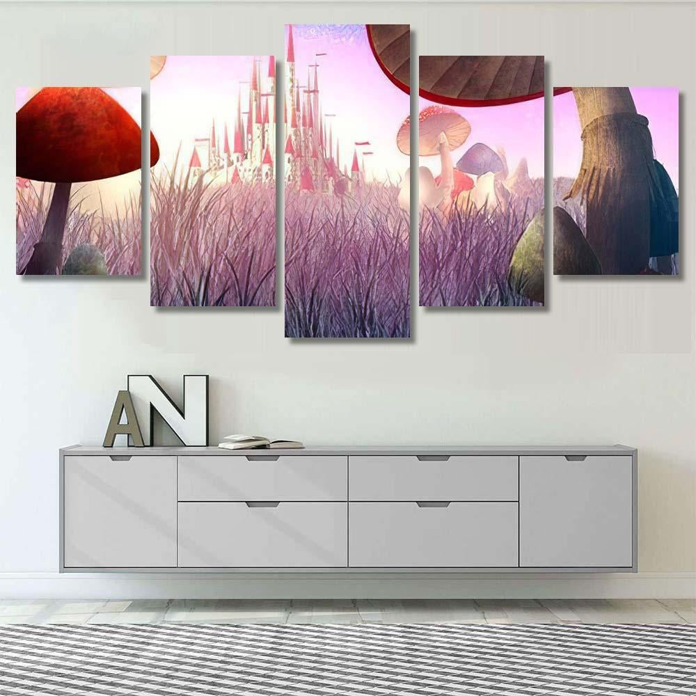 Fantastic Landscape Mushrooms Fog Illustration Fairy, Fantastic Premium Multi Canvas Prints, Multi Piece Panel Canvas Home Decor, Luxury Gallery Wall Fine Art