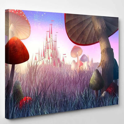 Fantastic Landscape Mushrooms Fog Illustration Fairy, Fantastic Premium Multi Canvas Prints, Multi Piece Panel Canvas Home Decor, Luxury Gallery Wall Fine Art