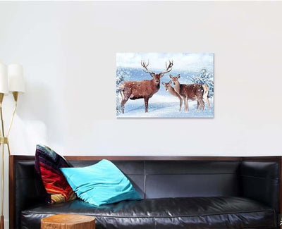 Family Noble Deer Snowy Winter Forest 3 Deer Animals Premium Multi Canvas Prints, Multi Piece Panel Canvas Luxury Gallery Wall Fine Art Print