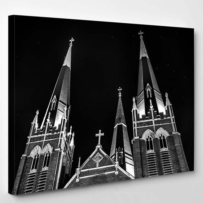 Black White Photograph Holy Family Cathedral Christian Premium Multi Canvas Prints, Multi Piece Panel Canvas Luxury Gallery Wall Fine Art Print