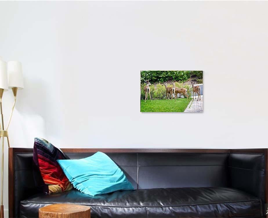 Family Deer Eating Rose Bushes Suburban Deer Animals Premium Multi Canvas Prints, Multi Piece Panel Canvas Luxury Gallery Wall Fine Art Print