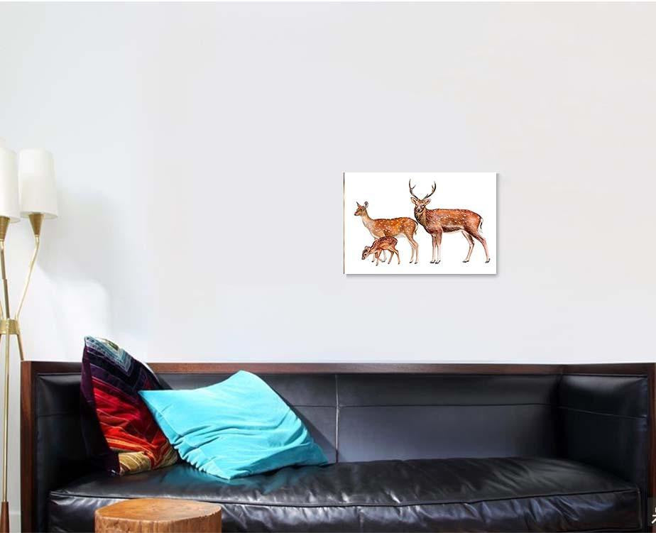 Spotted Deer Family Female Male Fawn Deer Animals Premium Multi Canvas Prints, Multi Piece Panel Canvas Luxury Gallery Wall Fine Art Print