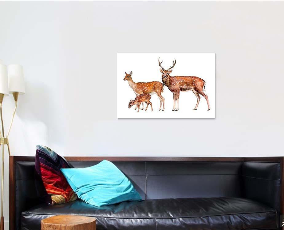 Spotted Deer Family Female Male Fawn Deer Animals Premium Multi Canvas Prints, Multi Piece Panel Canvas Luxury Gallery Wall Fine Art Print