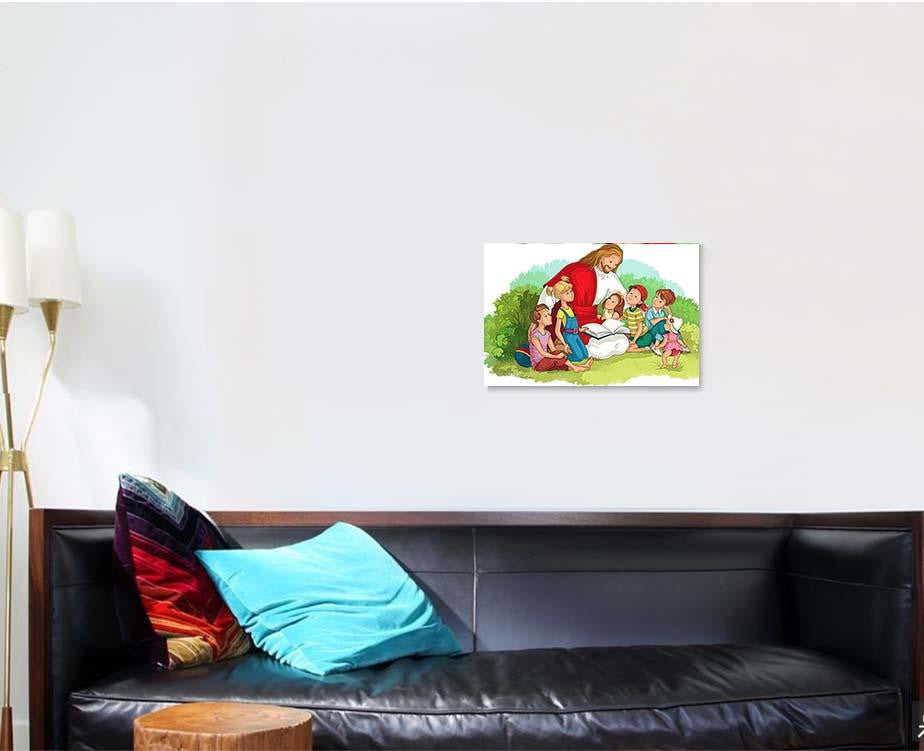 Jesus Reading Bible Children Isolated On Jesus Christian Premium Multi Canvas Prints, Multi Piece Panel Canvas Luxury Gallery Wall Fine Art Print