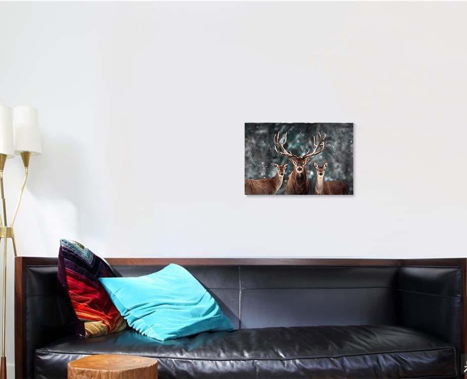 Noble Deer Family Winter Snow Forest Deer Animals Premium Multi Canvas Prints, Multi Piece Panel Canvas Luxury Gallery Wall Fine Art Print