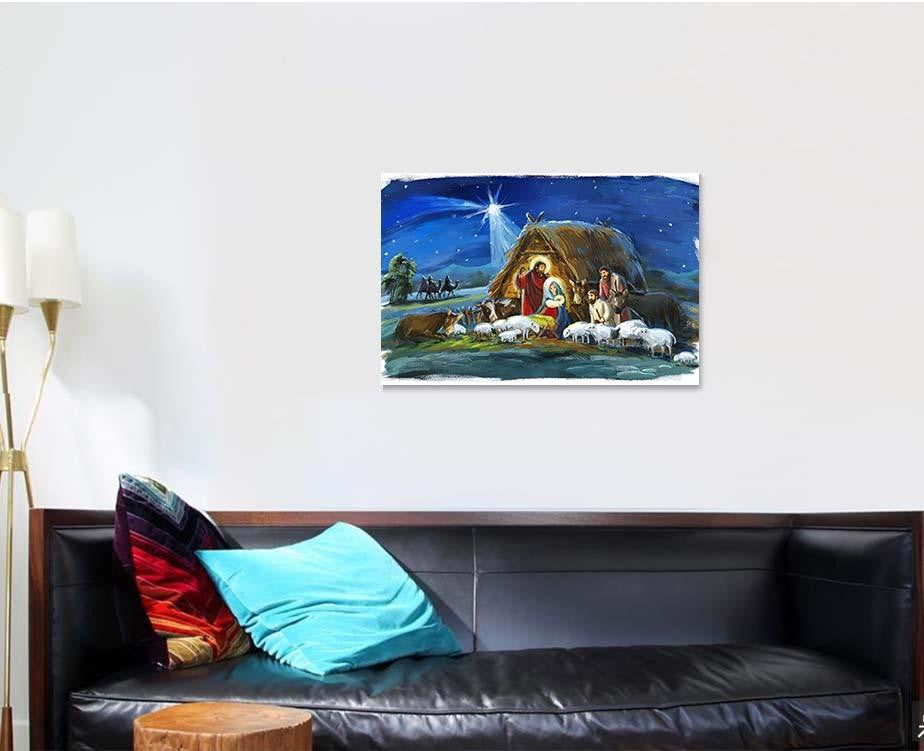 Religious Illustration Three Kings Holy Family Jesus Christian Premium Multi Canvas Prints, Multi Piece Panel Canvas Luxury Gallery Wall Fine Art Print