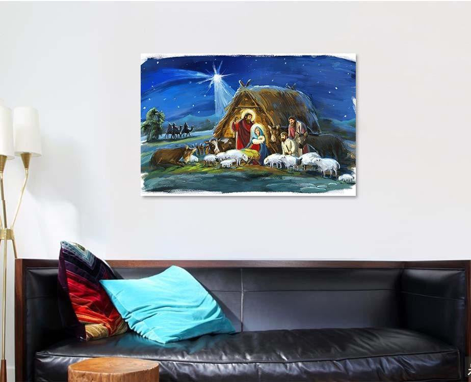 Religious Illustration Three Kings Holy Family Jesus Christian Premium Multi Canvas Prints, Multi Piece Panel Canvas Luxury Gallery Wall Fine Art Print